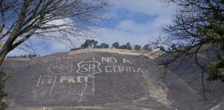 "No to Conga" is emblazoned on the hillside above the Peruvian city of Cajamarca. A.Davey No A Conga