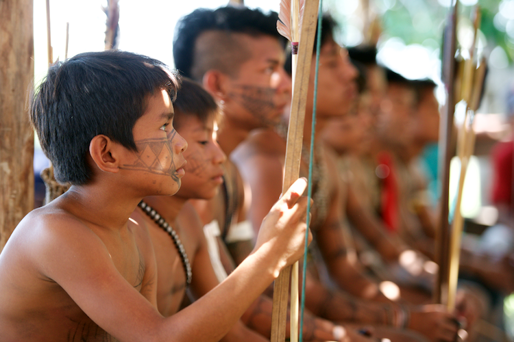Munduruku warriors. A proud indigenous society, today numbering 13,000, the Munduuku are making a defiant stand against the Brazilian government’s plan to build dozens of dams on the Tapajós River and its tributaries. Photo by Mauricio Torres