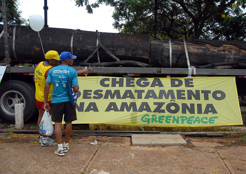 “No more deforestation in the Amazon.” A Greenpeace protest in Brasilia, December, 2007. Greanpeace played a leading role in negotiating the Amazon Soy Moratorium with international commodities companies and soy growers. Photo courtesy of Agência Brasil