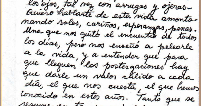Letter from a prisoner to her mother: 'I want to tell you about this life, counting days, embraces, hopes, griefs. A life deprived of our daily contact, but which taught us to fight for life, to understand that to endure the delays, we have to warmly embrace each day, what we are missing, what we have learned in these times.'  