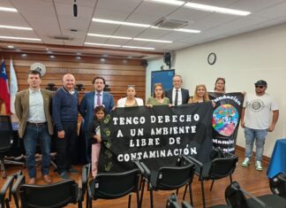 Mamitas del Plomo with witnesses and legal team at the Antofagasta Environmental Court, January 2025. Photo: Mamitas del Plomo