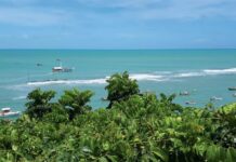 Fishing boats along the coast of Brazil in the Amazônia Azul maritime territory