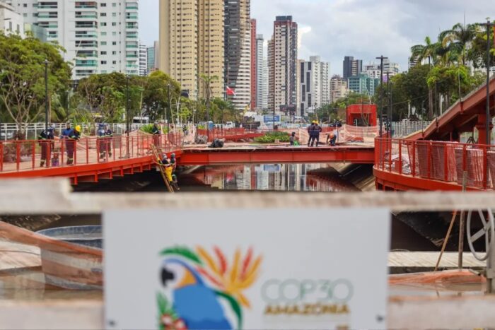 Redeveloped canal and pedestrian area in the Nova Doca project in Belém