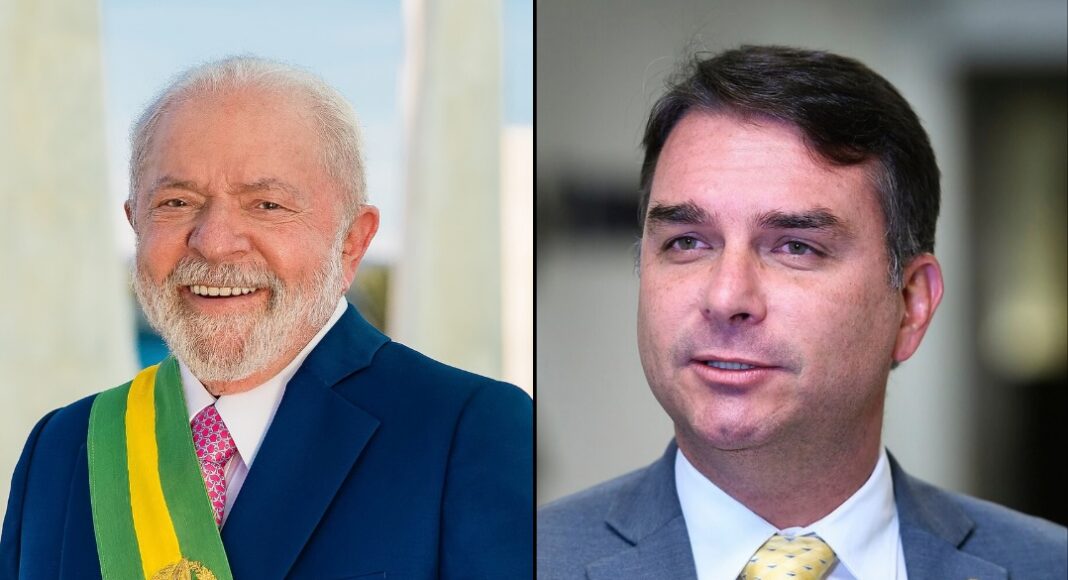 President Luiz Inácio Lula da Silva and Senator Flávio Bolsonaro shown side by side.