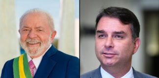 President Luiz Inácio Lula da Silva and Senator Flávio Bolsonaro shown side by side.