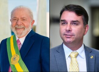 President Luiz Inácio Lula da Silva and Senator Flávio Bolsonaro shown side by side.